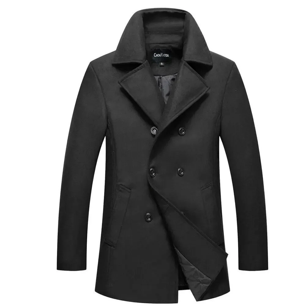 Chouyatou Men's Black Wool Blend Pea Coat - Size XS